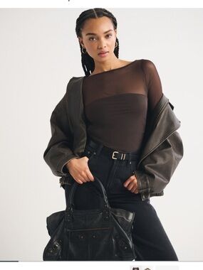 Abercrombie & Fitch Sheer-Panel Long Sleeve Bodysuit - Brown